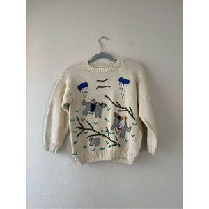 Vintage 80s Hand Knit Peruvian Folk Sweater With Embroidery‎ and 3d designs